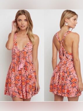 Free People Washed Ashore Mini Dress with Orange Accents